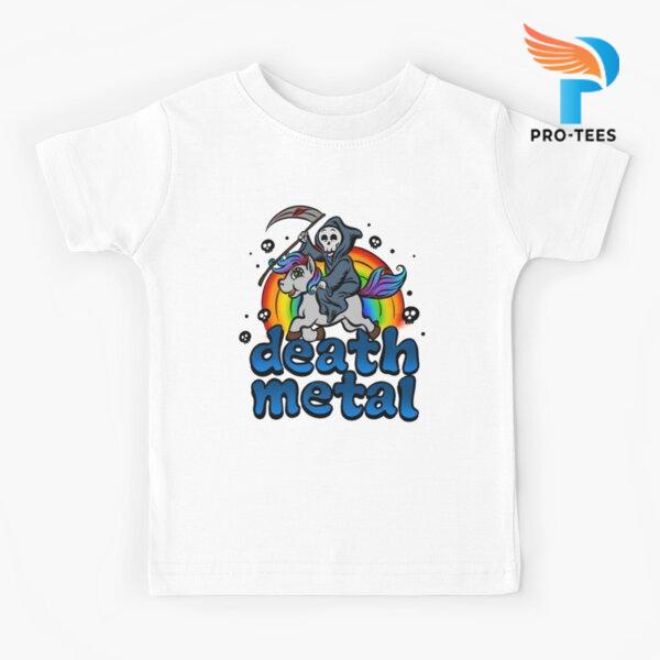 Kaos Baju Anak Death Metal Music Unicorn Pony Rainbow Pink Fan #1831