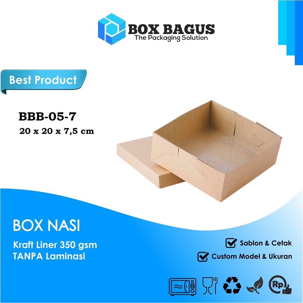 BOX DUS 20x20x7,5 KRAFT 350 GSM - KOTAK HAMPERS MAKANAN NASI ROTI KUE SNACK