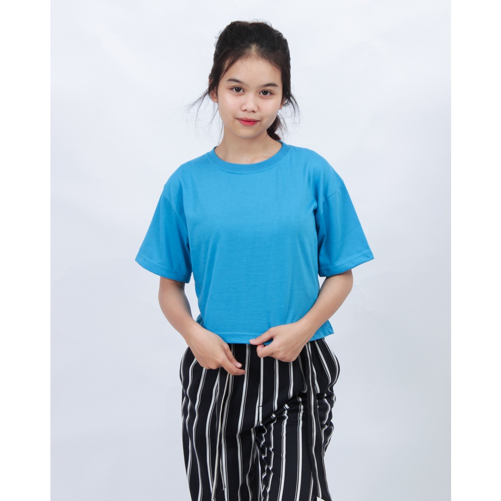 Atasan Kaos Crop Polos Bahan Katun