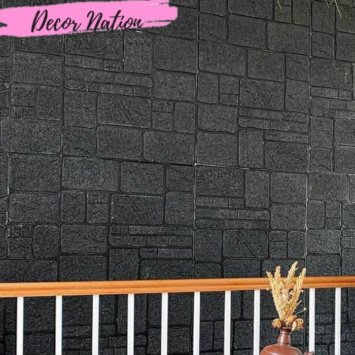 Ready Stok decor.nation® WALLPAPER DINDING FOAM BATU ALAM HITAM TEBAL 7MM - Hitam