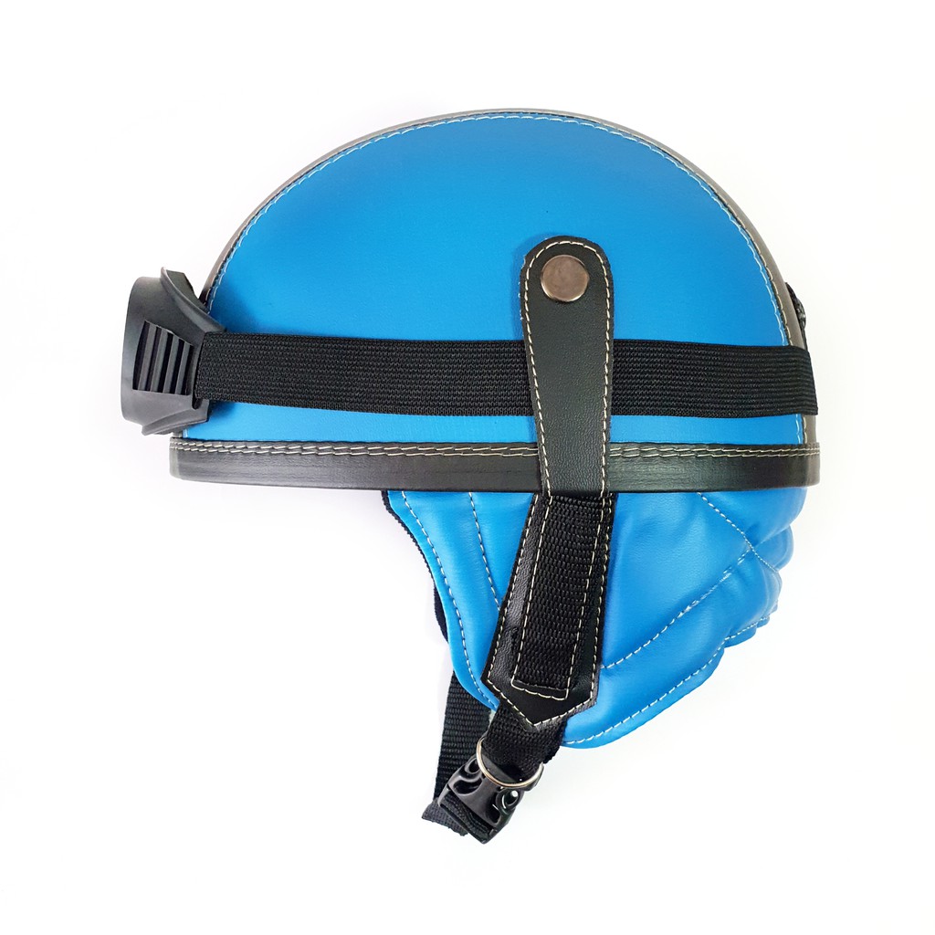 Helm Retro Kulit Casual Series Club Gratis Kaca Mata Black Blue