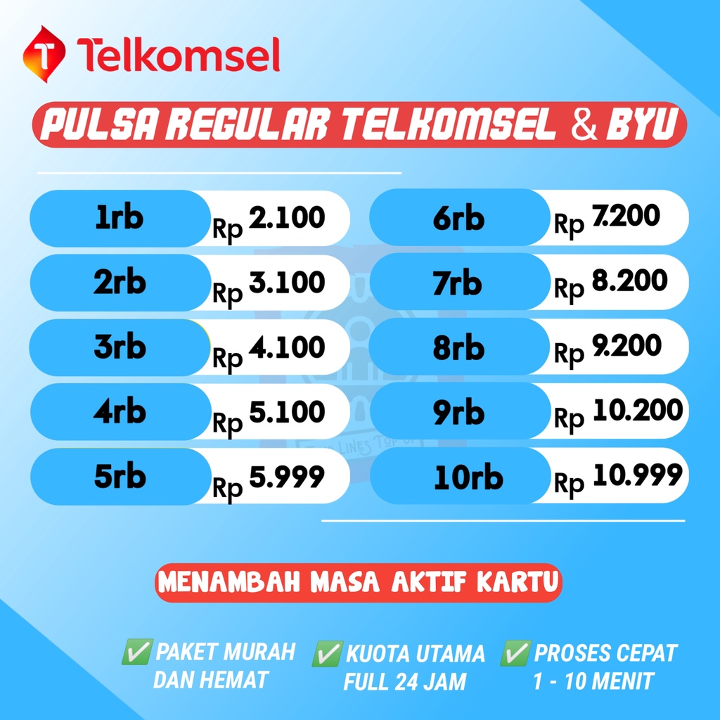 PULSA TELKOMSEL & BY.U NOMINAL KECIL 1K,2K,3K,5K,10K