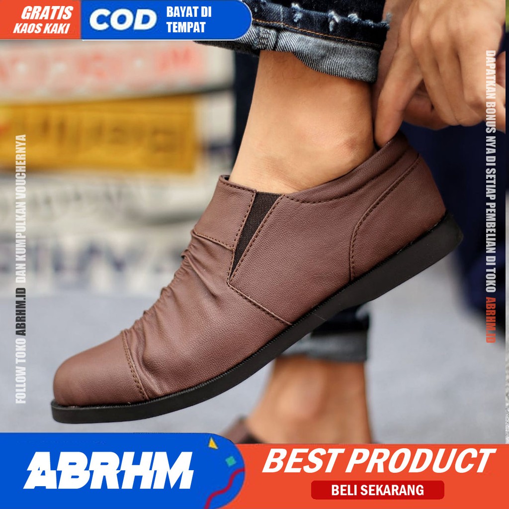 ABRHM X WRINGKLE Sepatu kasual Pria Sepatu Pria Casual Kulit Pu Ori Cowo/Cowok Sepatu Kerja Kantor Semi Formal Kuliah Kondangan Gaya keren Kekinian Murah Terlaris