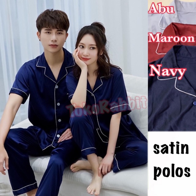 Paket (2pcs) couple satin exclusive silk pria dan wanita bajutidur piyama