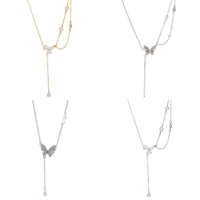 Butterfly Kalung Rantai Multi Layer Liontin Kupu-Kupu Hias Zircon Untuk Wanita