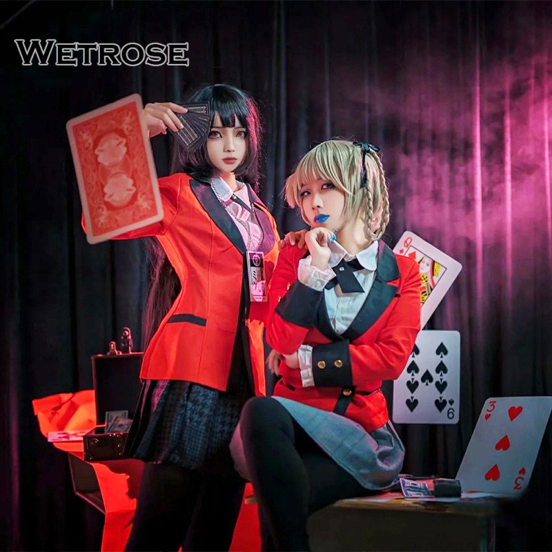 【Wetrose】Ready Stock Kakegurui Cosplay Yumeko Jabami Kirai Saotome Mary Meari Runa Amine Costume Kostum Seifuku Baju Clothes Full Set, Wig