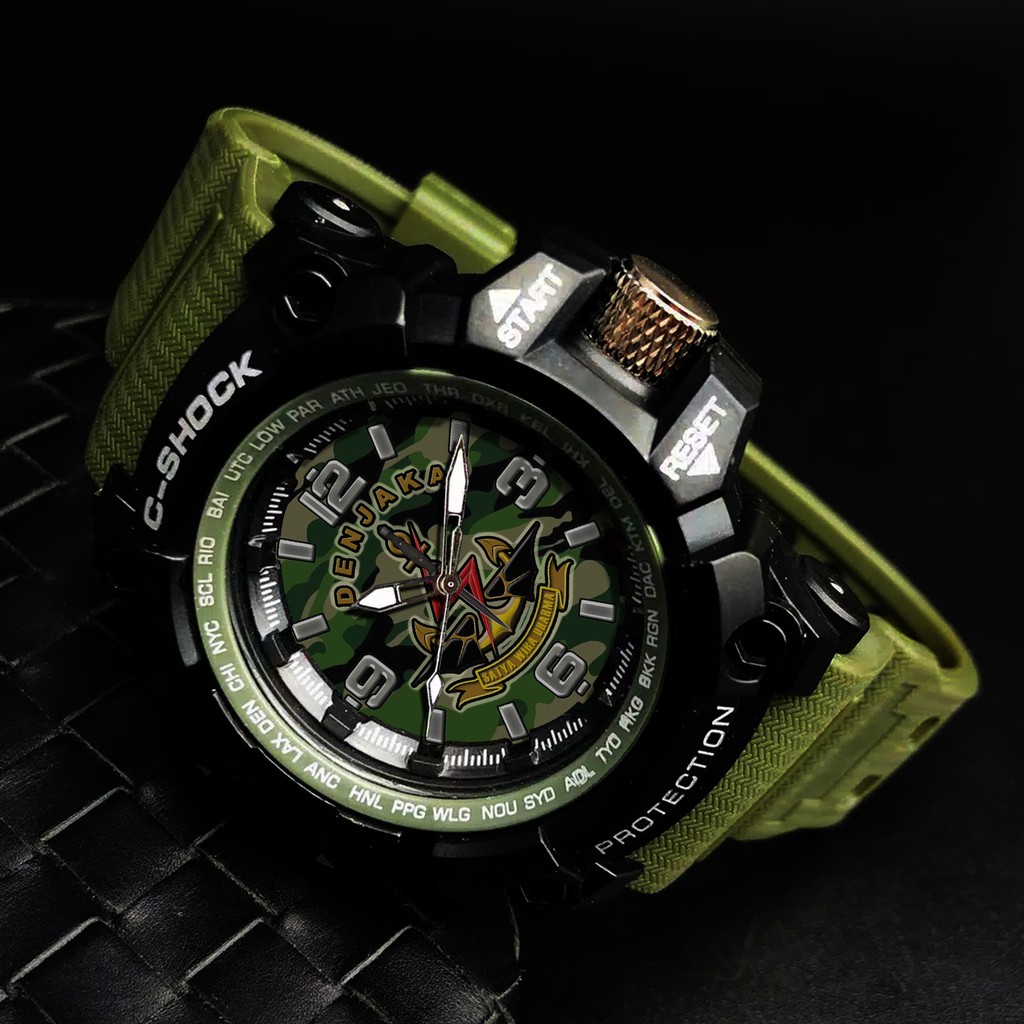 (EXCLUSIVE) JAM TANGAN TNI - &quot;DENJAKA&quot; .  STRAP RUBER HIJAU ARMY