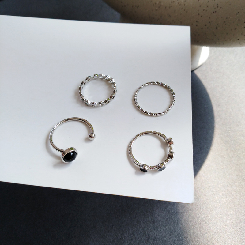 4pcs/set Open Joint Ring Sets Simple Black Series Personalized Oil Drop Rings