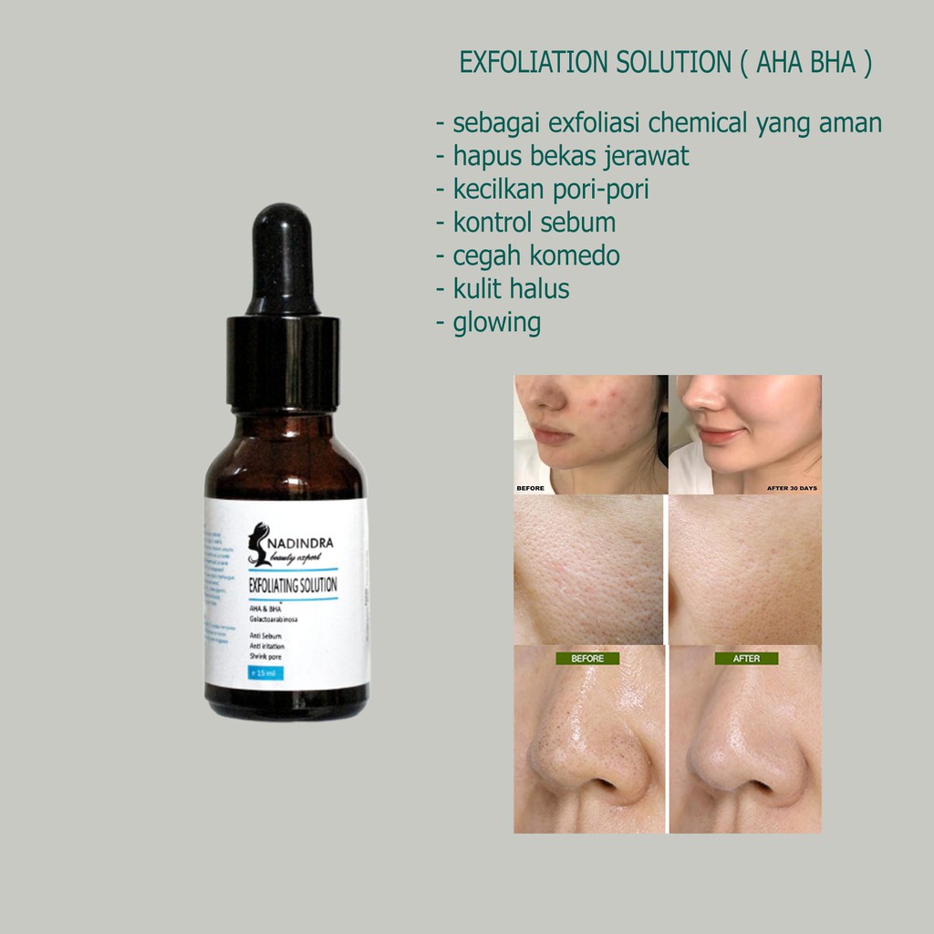 Nadindra Beauty Expert Exfoliating Solution -AHA BHA greentea buchu serum - peeling serum