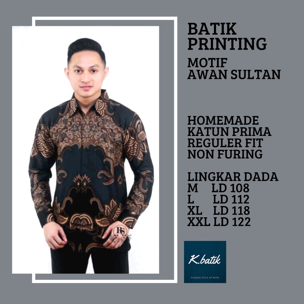 KEMEJA BATIK PRIA LENGAN PANJANG MOTIF AWAN SULTAN HITAM BATIK MODERN BATIK SERAGAMAN KANTORAN BATIK PEKALONGAN BATIK KATUN