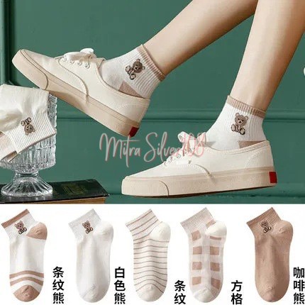 [MS108] KSK 03 - Kaos Kaki Wanita Motif Beruang / Kaos Kaki Pendek Korean Style Cute Bear Ankle Socks