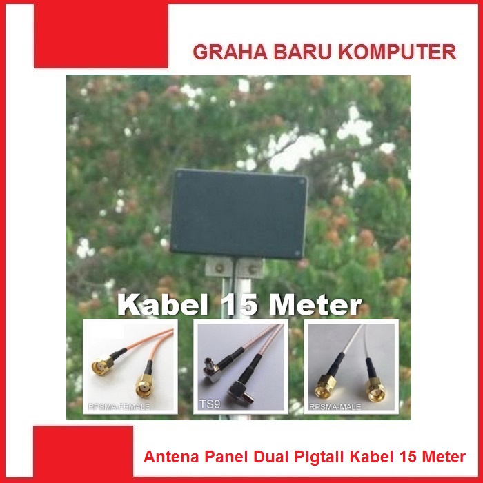 Antena Panel Dual Pigtai Penguat Sinyal Modem Internet Orbit Max Kabel 15 Meter
