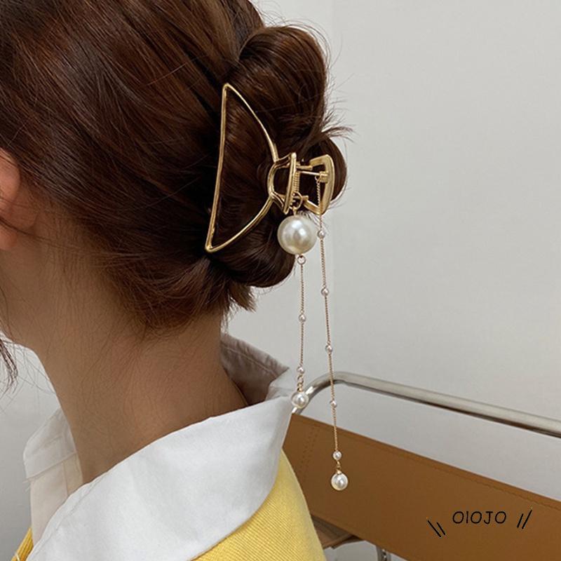 Jepit Rambut Bentuk Pita Bahan Metal Dengan Liontin Mutiara Untuk Hiasan Kepala - ol2
