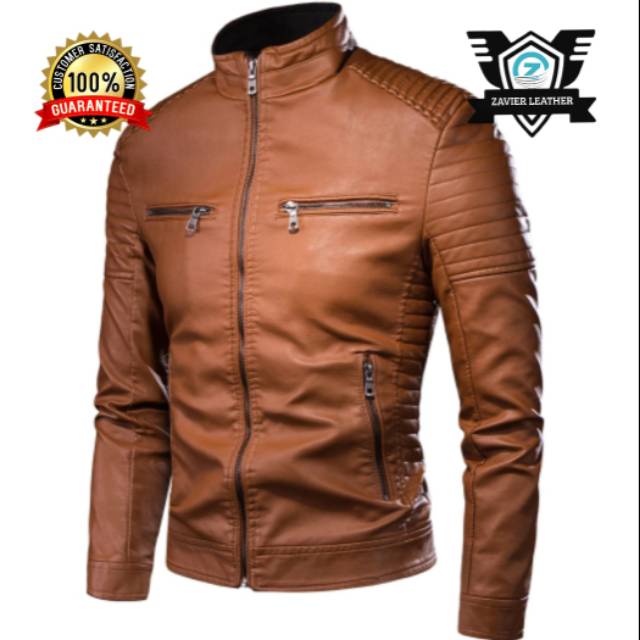 Jaket pria semi kulit jaket motor pria kulit sintetis