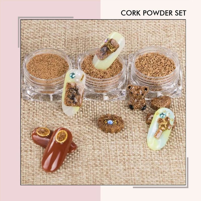 Nail cork powder set serpihan kayu nail art wooden decorative