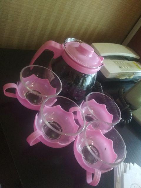 Tea Pot Kaca Set 5 In 1 Warna Random