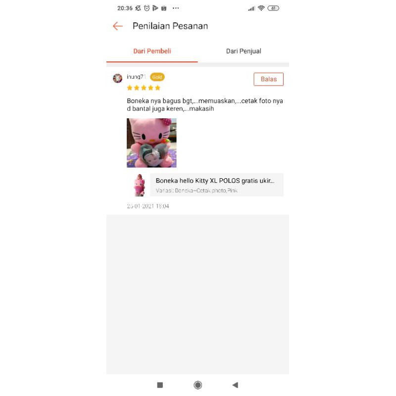 Boneka hello Kitty XL POLOS gratis ukir nama atau photo 50CM