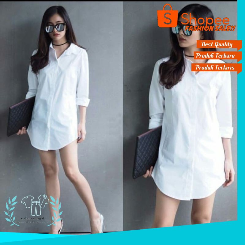 KEMEJA WANITA CEWE KOREA [km shinta pj putih RO] kemeja wanita katun rayon putih MURAH DISKON