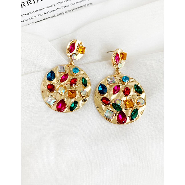 LRC Anting Tusuk Fashion Color Alloy Diamond Round Earrings D24148