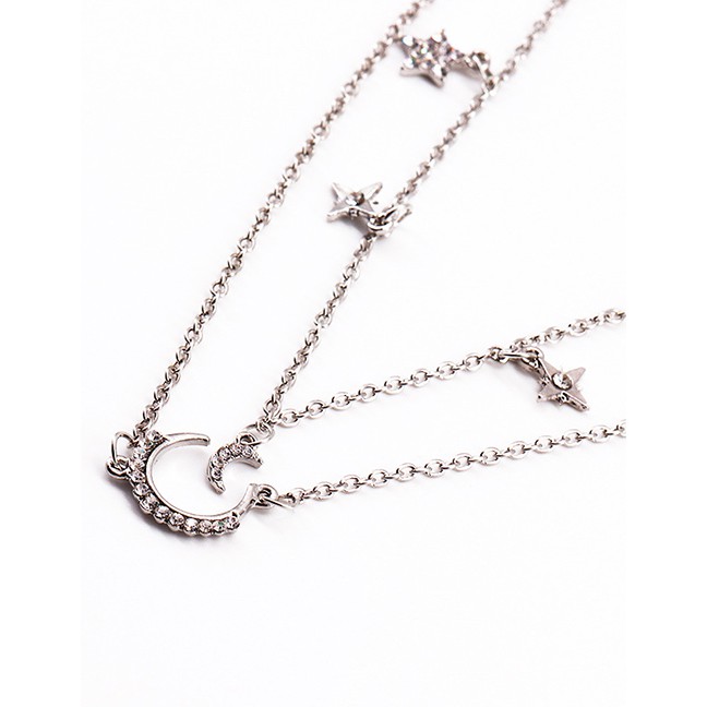 LRC Kalung Fashion Silver Color Moon Shape Decorated Necklace