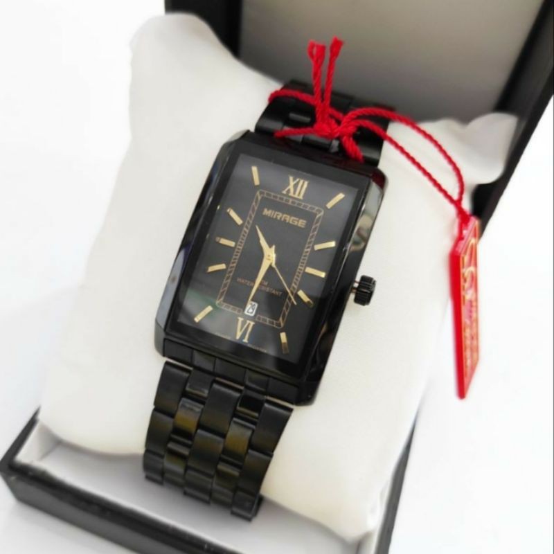 jam tangan wanita;MIRAGE M8577BSP-Msegi hitam full~ORIGINAL WATER RESISTANT~TGL~STAINLEES