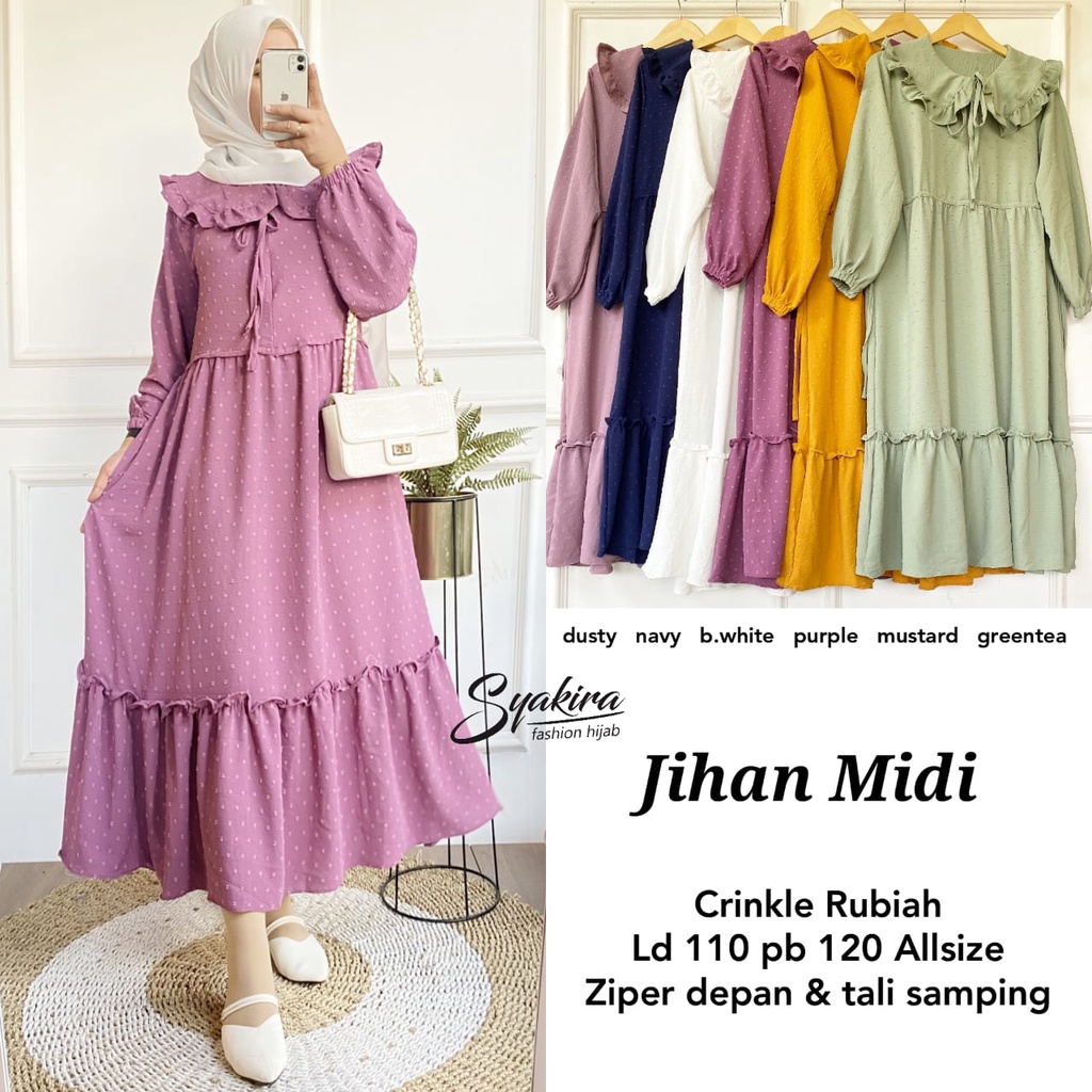 Jihan MIdi Dress Syakira Gamis Crincle Rubiah Ld 110