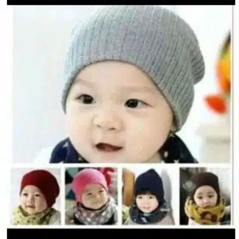 Topi Kupluk Bayi Rajut Polos Anak Baby Salur