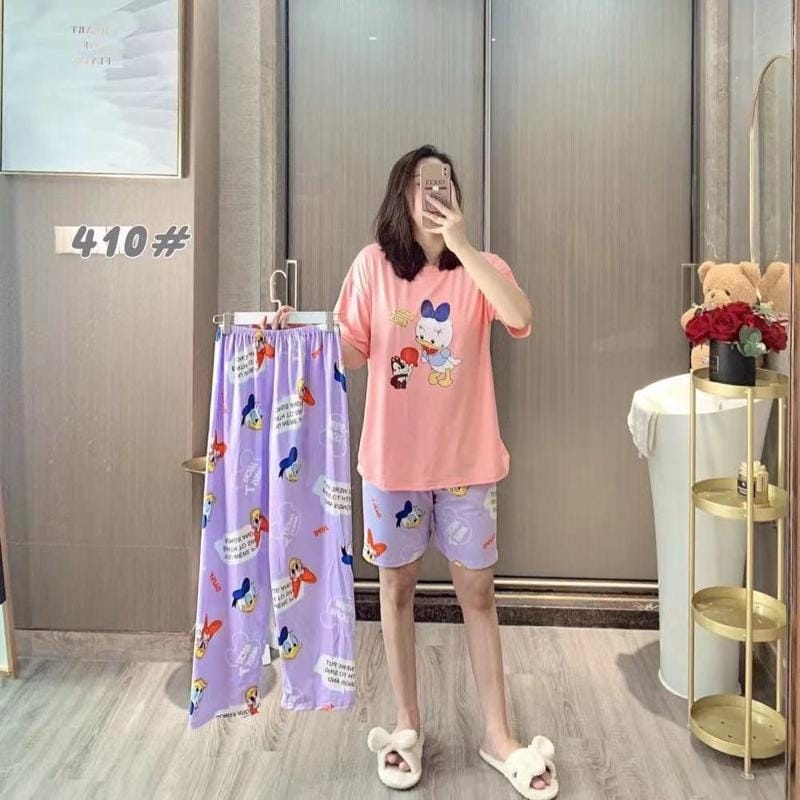 BAJU TIDUR WANITA IMPORT 2 CELANA - BAJU TIDUR BAHAN SPANDEX DENGAN 2 CELANA