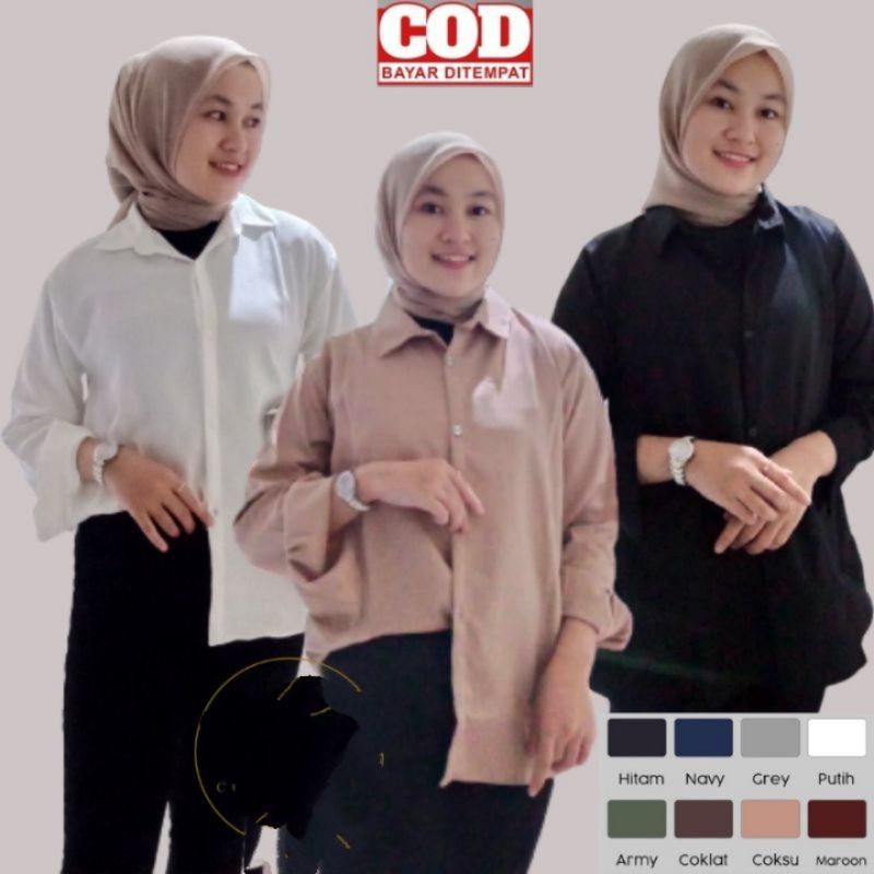 Kemeja Wanita Casual/Kemeja Basic /Kemeja Polos/Kemeja Jumbo/Geovani Shirt/Kemeja Manset