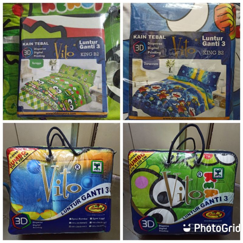 Bedcover Set Vito Doraemon Flat Fitted King Ukuran 180 X 200 CM Untuk Kasur Nomor 1 Rosanna Luntur G