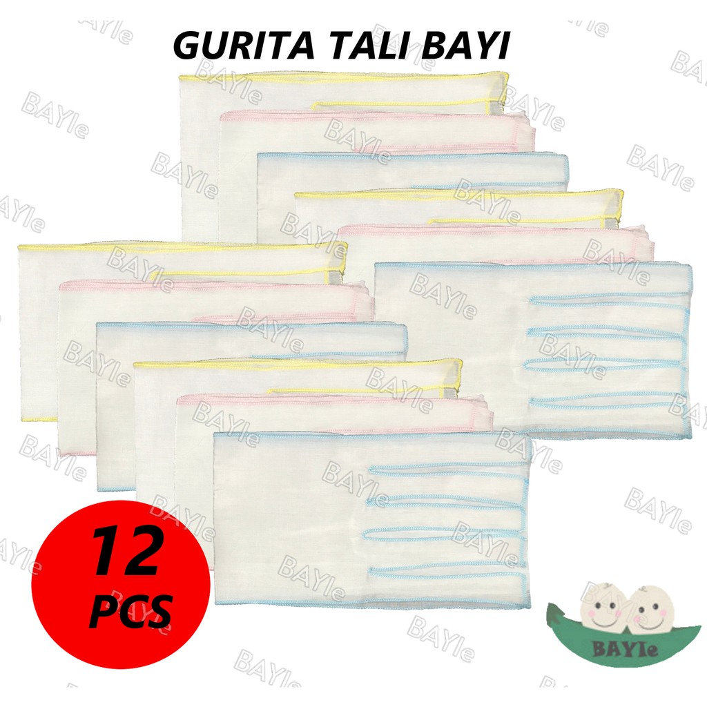 BAYIe -  12 pcs (1 lusin) Gurita/Grito Bayi Tali PUTIH/SABLON GAIXIN Bahan Katun