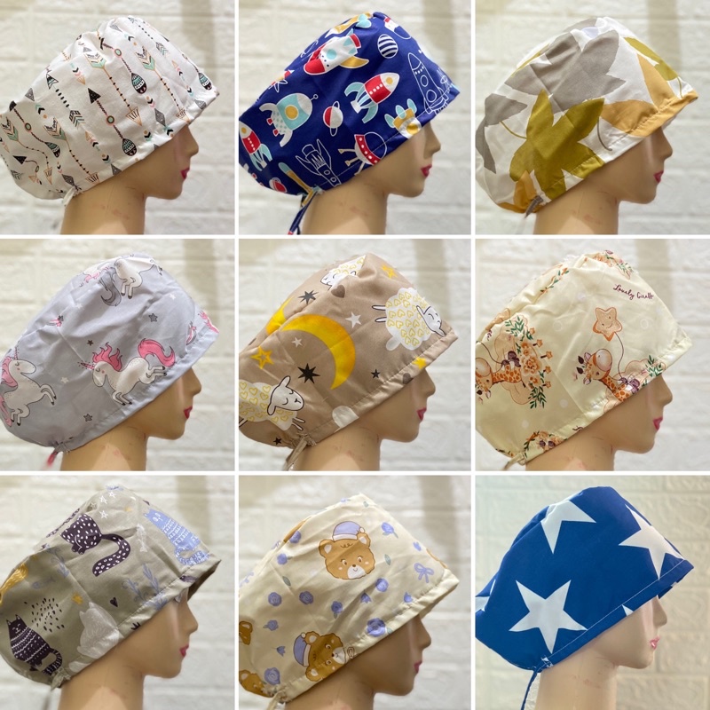 motif random Surgical cap topi medis hair cap topi perawat topi dokter motif