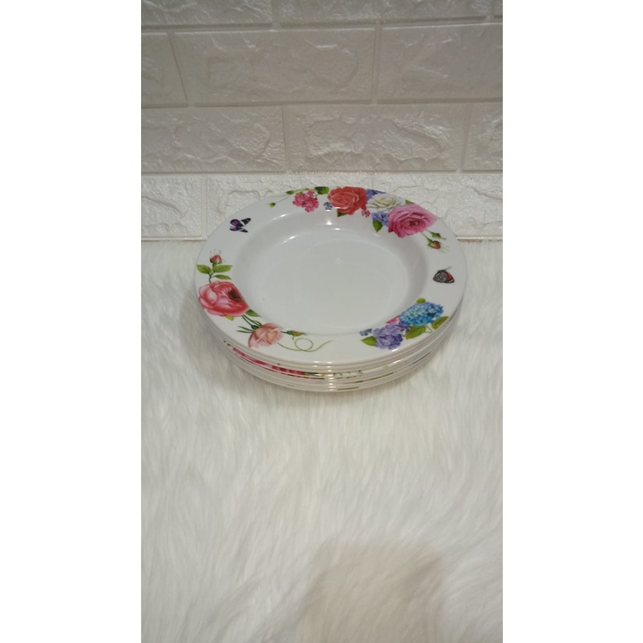 12pcs piring makan melamin/ piring melamin/ piring cekung melamin/ motif; bunga kecil/ ukuran; 9inc/