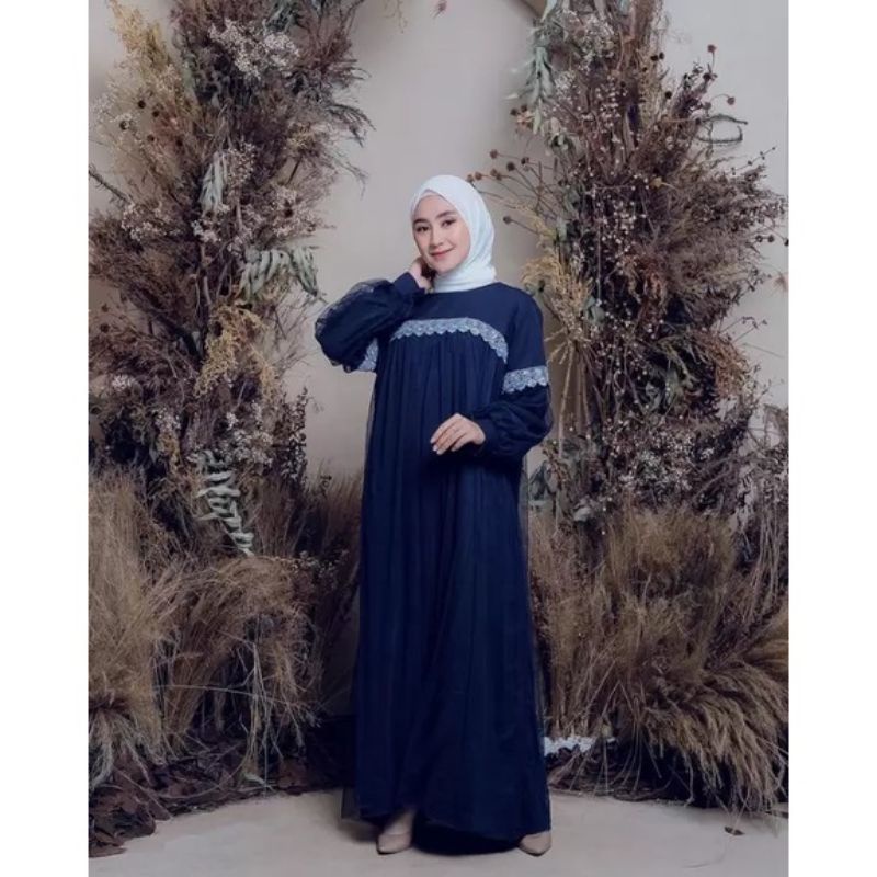 0NURAINI MAXI DRESS IMPORT | Gamis Muslim Perempuan BROKAT TILE RENDA