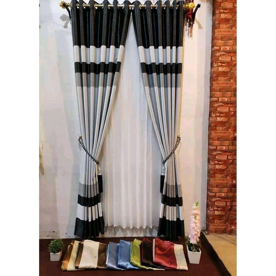 GORDEN Blackout HORDENG JENDELA Bludru Import Minimalis HORDEN korden Pintu Jendela Smokring Tebal 12 Ring-1 Pcs Finishing STEAM UAP--Pelangi Hitam