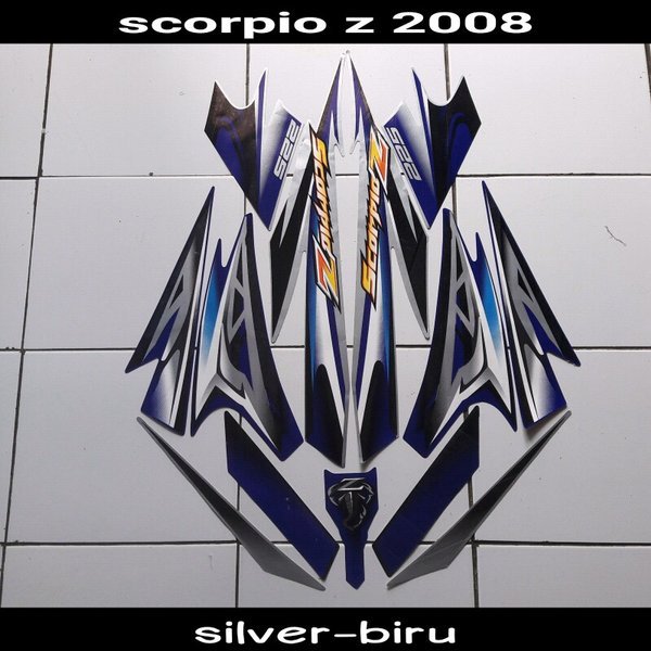 Stiker motor scorpio z 2008 silver-biru