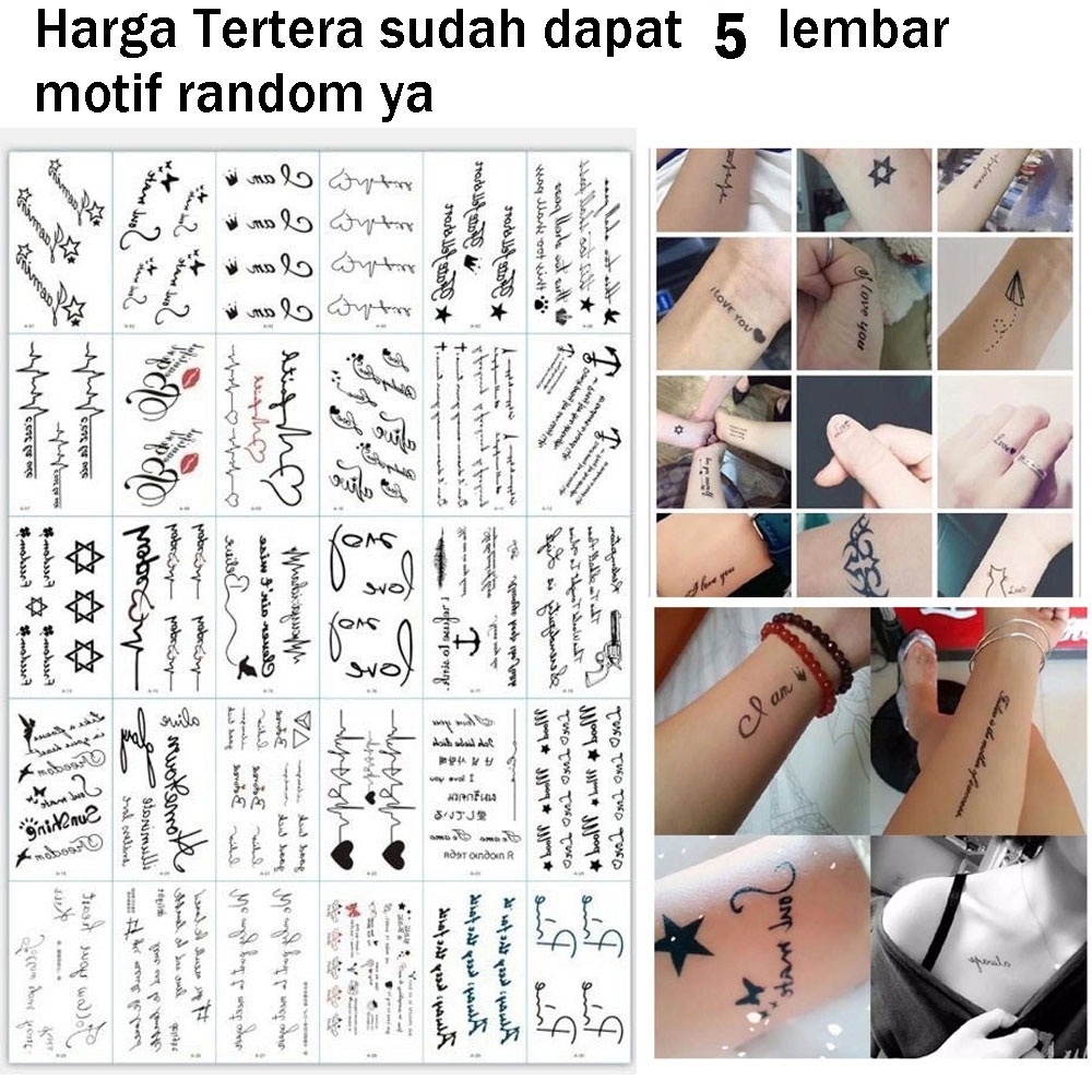 5 Lembar Tato Tulisan Sticker Tattoo Temporer