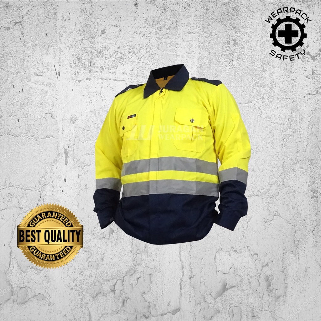 Baju Wearpack Safety Kerja / Wearpack Atasan Safety Warna Kuning Kombinasi Biru Navy