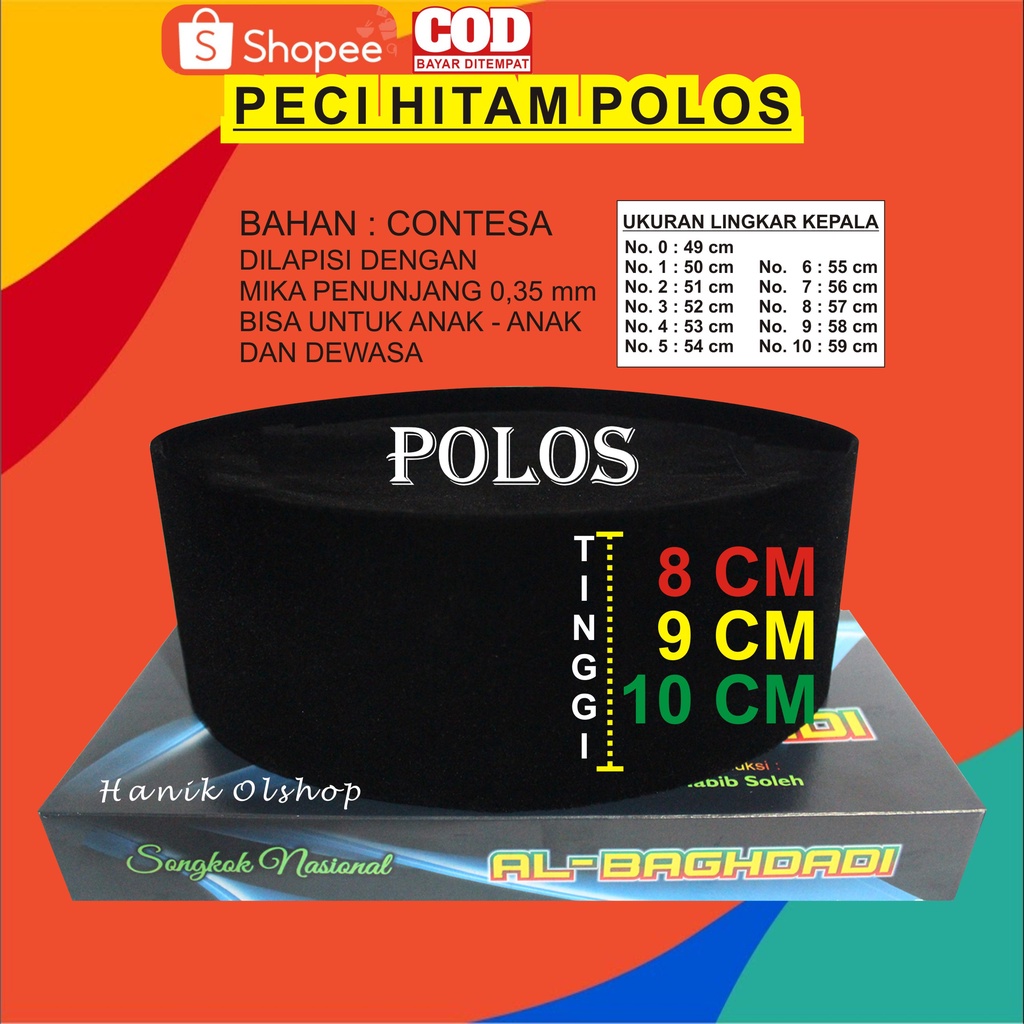 Peci Hitam Polos Tinggi 8 9 10 cm Anak Dewasa Songkok Hitam Polos Kopiah Hitam Peci Polos
