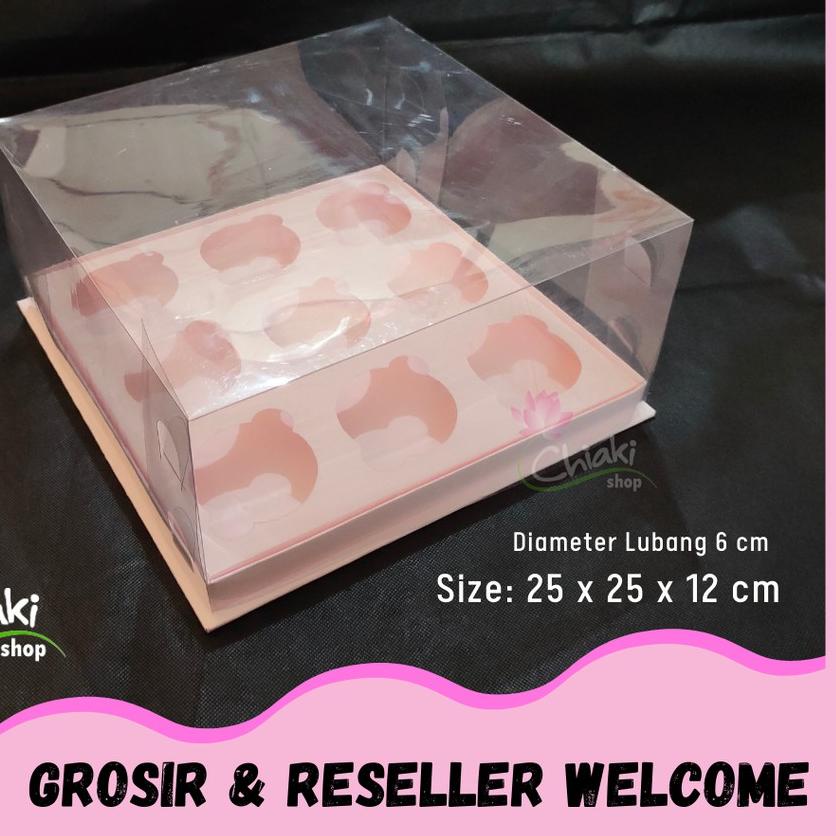 

◊ Box Mika PINK Uk 25 x 25 x T. 12 cm Cupcake isi 9 Cake Pudding Tart Dus Emas Karton Tebal CHIAKI ☄