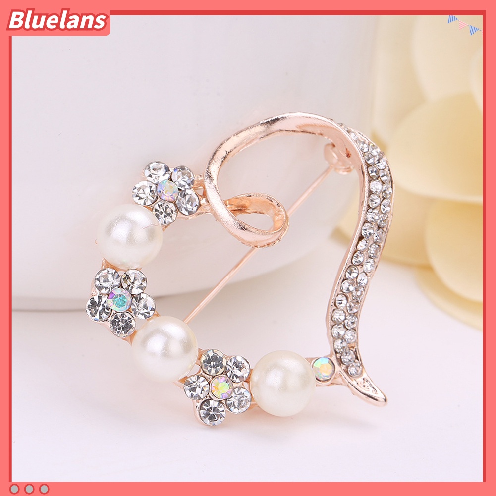 Bluelans Bros Pin Bentuk Hati Aksen Mutiara Berlian Imitasi Untuk Wanita