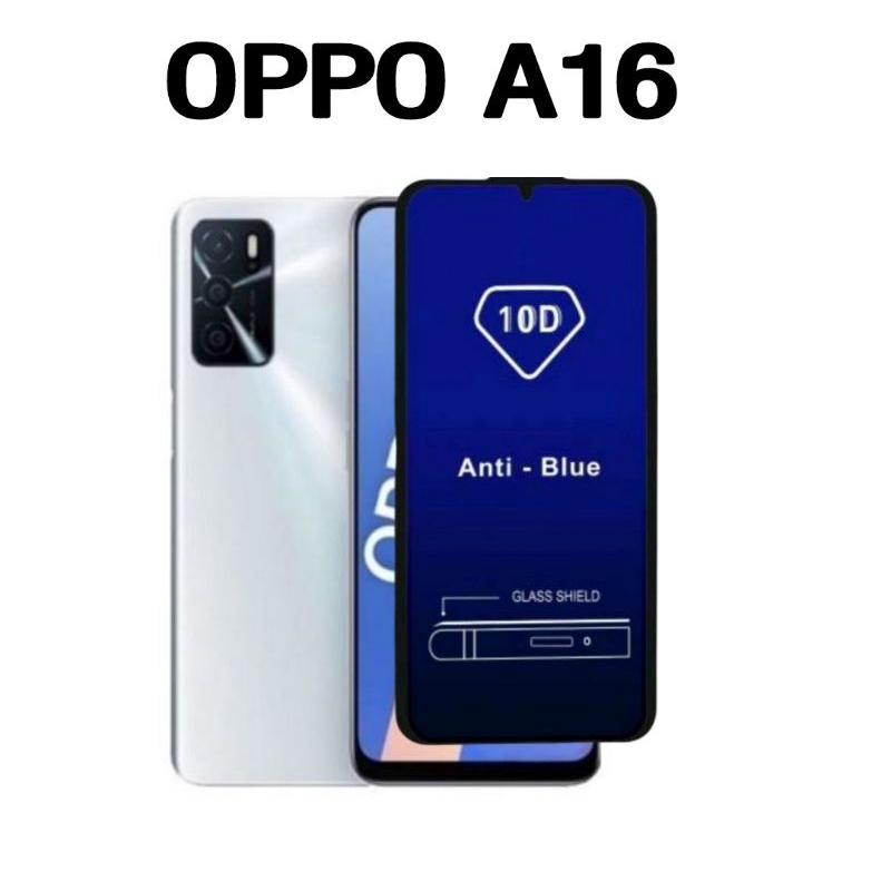 Tempered Glass Blue OPPO A16 Anti Radiasi Full Layar  High Quality