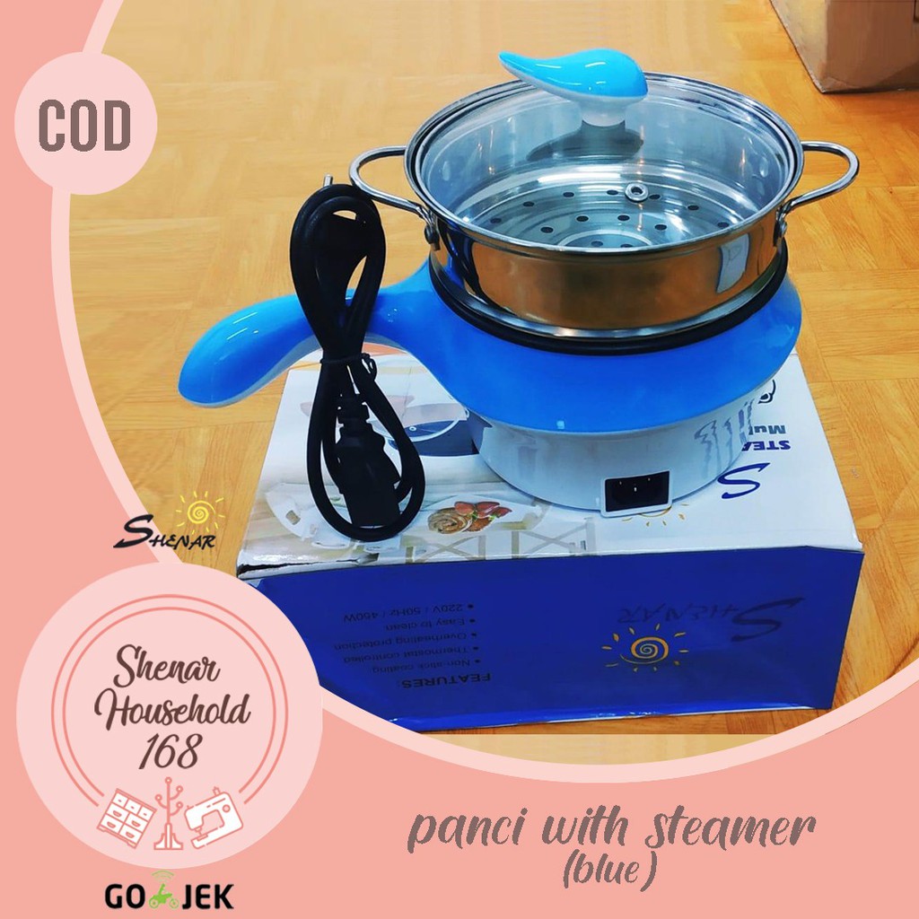 SHENAR PANCI LISTRIK ELEKTRIK FRY PAN SERBAGUNA FRYPAN HOTPOT / PANCI LISTRIK 1.2L KUKUSAN FREE KABEL/ COOKING POT WITH STEAMER - BISA COD