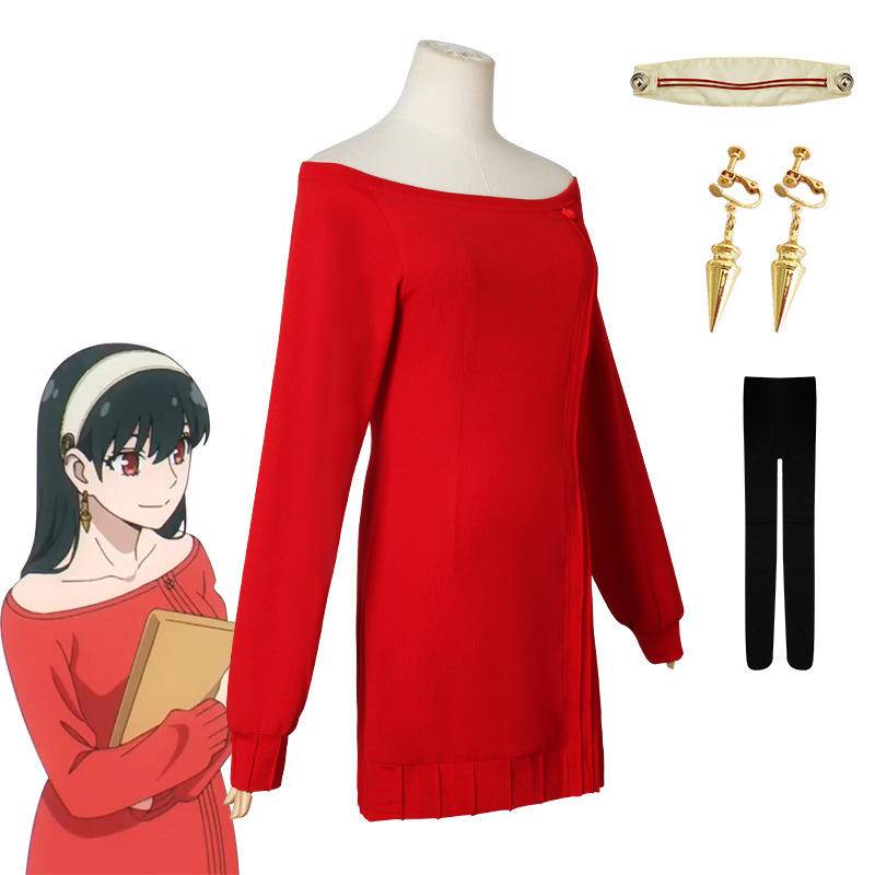 【Wetrose】Spy X Family Yor Forger Daily Red Top Cosplay Costume Dress Sweater Set