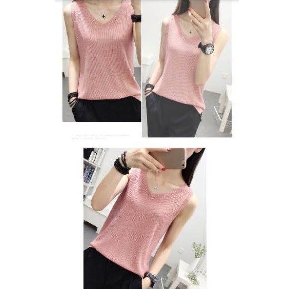Tank Top Rajut Import Kombinasi Kaos V Neck Kaos Rajut Longgar Atasan Rajut Kaos Rajut