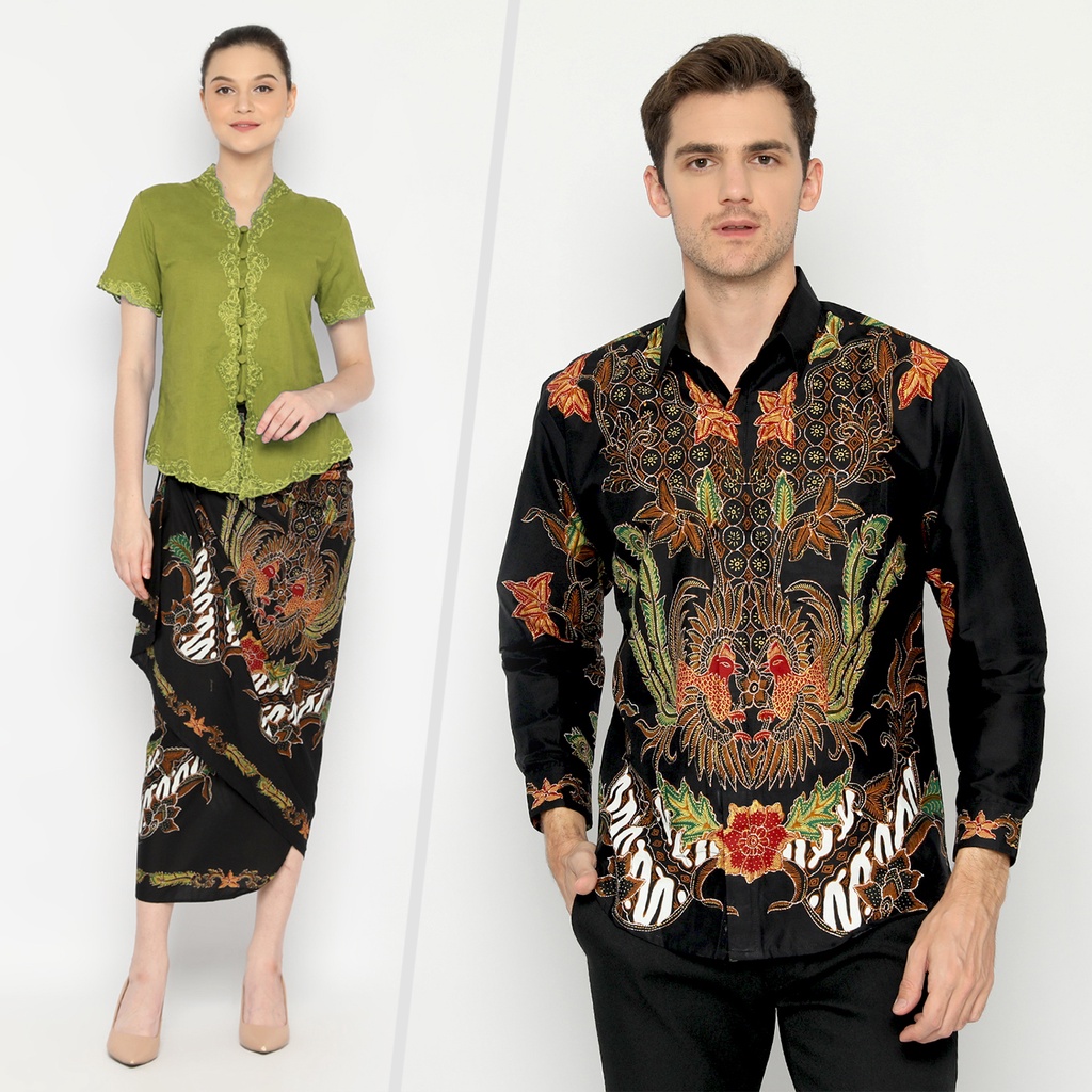 BATIK COUPLE MODERN Kemeja Rok Lilit Instan Batik Pria Lengan Panjang Premium Motif Casanova Hitam 721081 CAP 72