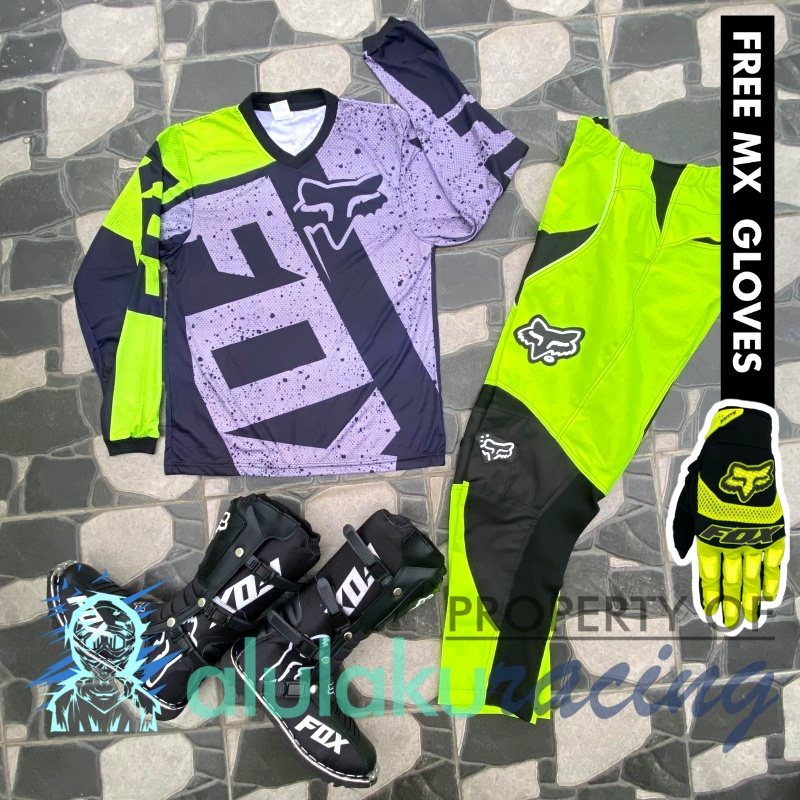 Jersey, Celana, Sarung Tangan &amp; Sepatu Fullprint with Protectors Fullset MX Trail Motocross - Paket Bundling FOCTFG030401-F44