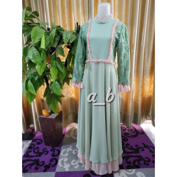 Dress Pesta Ex Display-baju brokat Gaun Pesta Wedding Dress Gamis Ceruty Brokat Renda Premium