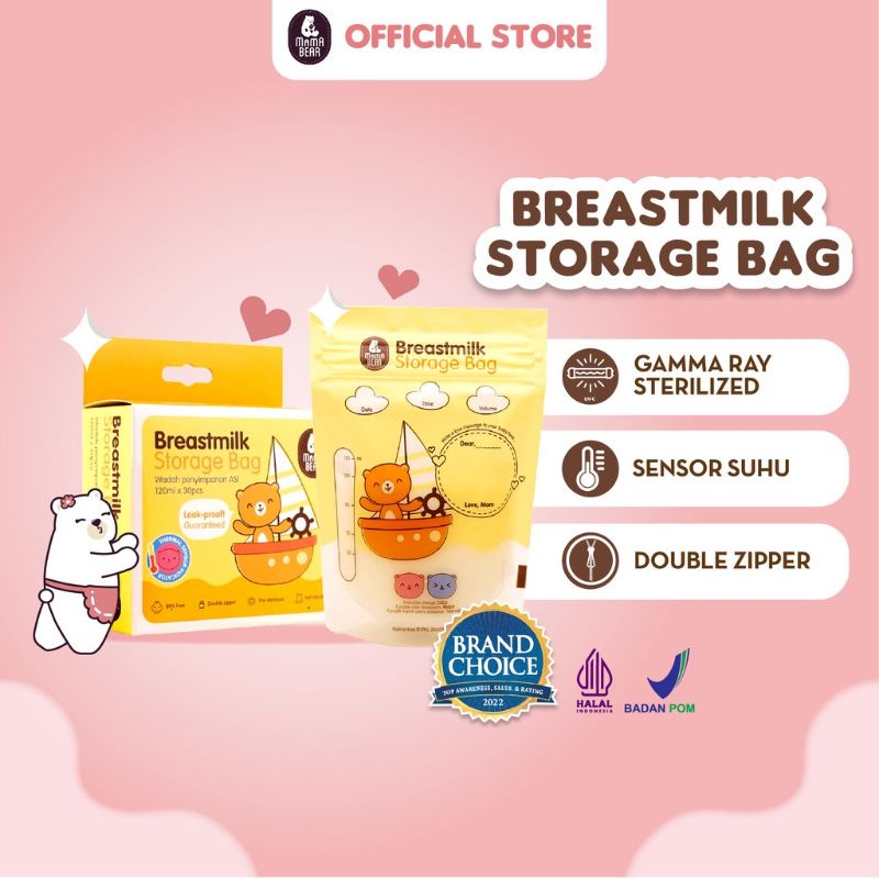 MAMA BEAR - BREASTMILK STORAGE BAG - KANTONG ASI MAMA BEAR 120ML ISI 30 KANTONG