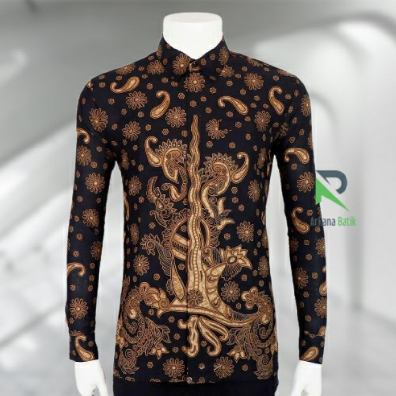 BATIK SLIMFIT Arkana Keris Coklat Special Premium Kemeja Baju Pria Lengan Panjang Motif Elegan